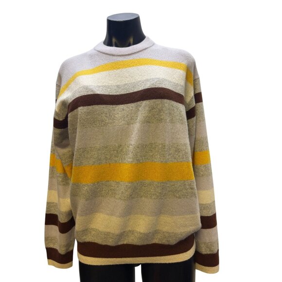 Lafayette 148 Striped Cashmere Sweater M Gray/Yellow/Brown - Picture 1 of 6